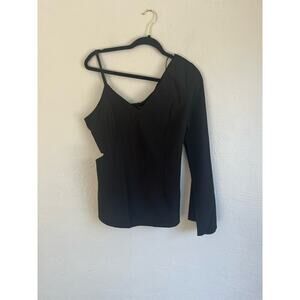 Anthropologie Endless Rose Woman Black One Shoulder Long Bell Sleeve Top…